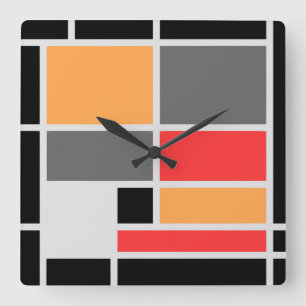 Schwarzgrau des orange Rotes des Mondrian Quadratische Wanduhr