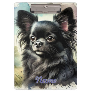 Schwarzhaariger Langhaar-Chihuahua in Aquarell Klemmbrett