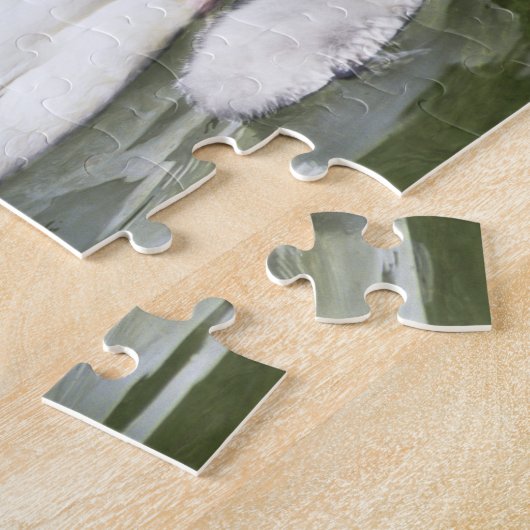 Schwarzhalsschwan erwachsen und Zygnette in Wasser Puzzle (Seite)