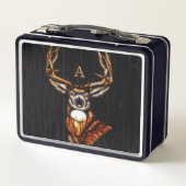Schwarzholzhölzer Hirsch Rustikales Land Personali Metall Lunch Box (Rückseite)