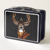 Schwarzholzhölzer Hirsch Rustikales Land Personali Metall Lunch Box (Vorderseite)