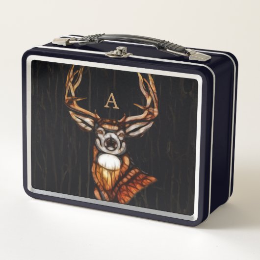 Schwarzholzhölzer Hirsch Rustikales Land Personali Metall Lunch Box (Vorderseite)