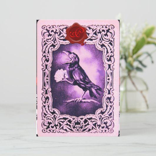 SCHWARZKARTEN, POKER PARTY ROT WAX SIEGEL EINLADUNG (Stehend Vorderseite)