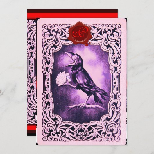 SCHWARZKARTEN, POKER PARTY ROT WAX SIEGEL EINLADUNG (Vorne/Hinten)