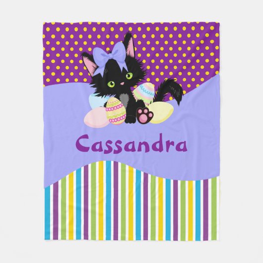 Schwarzkätzchen Ostereier - Punkte und Streifen Fleecedecke (Vorderseite)