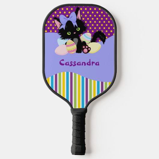 Schwarzkätzchen Ostereier - Punkte und Streifen Pickleball Schläger (Rückseite)