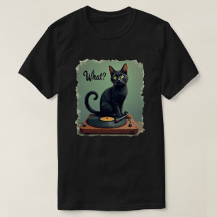 Schwarzkatze auf Vinyl-Plattenspieler T-Shirt -