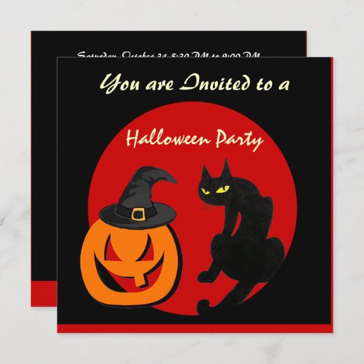 SCHWARZKATZE-HALLOWEEN-PARTY EINLADUNG (Vorne/Hinten)