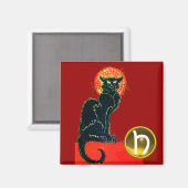 SCHWARZKATZE HALLOWEEN-PARTY GEM MONOGRAMM MAGNET (Vorderseite/Rückseite)