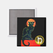 SCHWARZKATZE HALLOWEEN-PARTY GEM MONOGRAMM MAGNET (Vorderseite/Rückseite)