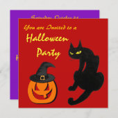 SCHWARZKATZE HALLOWEEN-PARTY Lila Orange Einladung (Vorne/Hinten)
