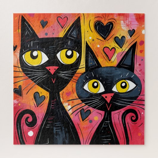 SCHWARZKATZE NIEDLICH KATZ ART JIGSAW PUZZLE (Vertikal)
