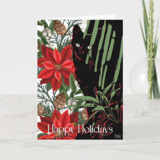 Schwarzkatze- und Weihnachtsstern-Design Feiertagskarte