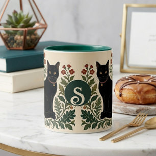 Schwarzkatzen-Foto-Monogramm William Morris Botani Zweifarbige Tasse