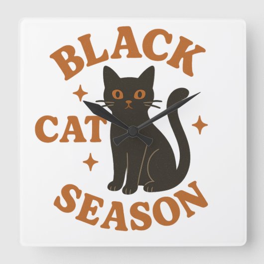 Schwarzkatzenzeit Quadratische Wanduhr (Vorderseite)