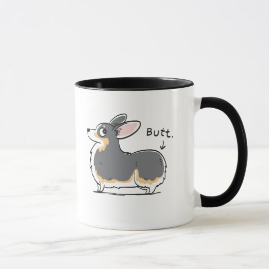 Schwarzköpfige Tri Pembrokecorgi-Hintern-Tasse Tasse (Rechts)
