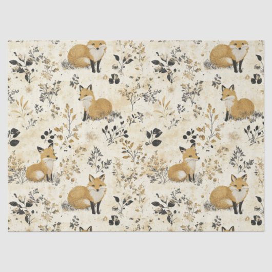 Schwarzkunst-Fuchs-Kunsthandwerk Blumiges Muster Seidenpapier (Vorderseite)