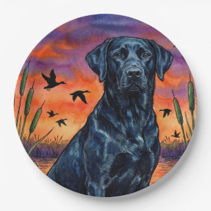 Schwarzlabrador-Sonnenuntergang-Entenjagd-Geschenk Pappteller