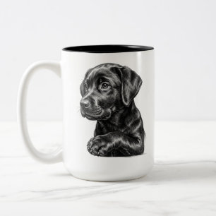 Schwarzlabrador-Welpen-Skizzen-Tasse   Gedankenrei Zweifarbige Tasse