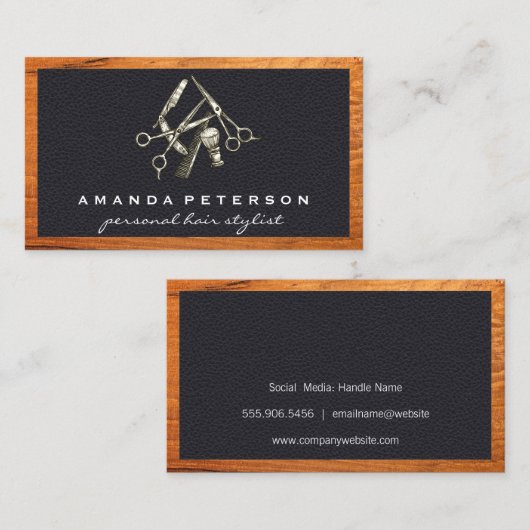 Schwarzleder | Friseursalon | Einrahmen Visitenkarte (Vorne/Hinten)
