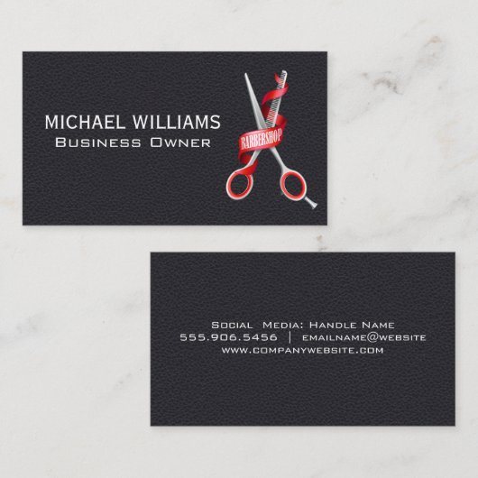 Schwarzleder | Friseursalon - Scheren Visitenkarte (Vorne/Hinten)