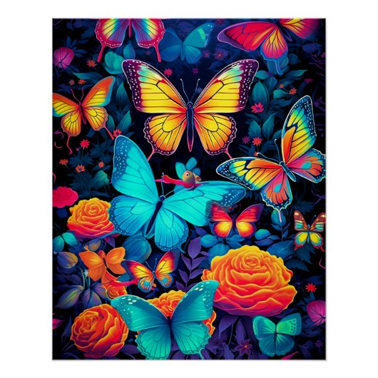 Schwarzlicht-Schmetterlinge Poster (Vorderseite)