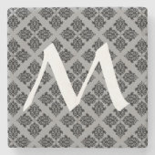 Schwarzmarokkanischer Damaske mit Monogram Steinuntersetzer (Vorderseite)