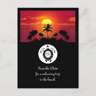 Schwarzmeerschildkröte-Silhouette Diamond Monogram Einladungspostkarte