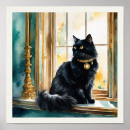 Schwarzpersische Katze Wasserfarbe Aqua Details Poster