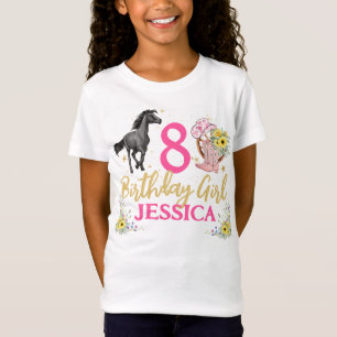 Schwarzpferd und Blume Geburtstagsparty T-Shirt