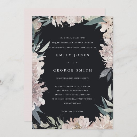 SCHWARZPINK BLUSH WATERCOLOR FLUSSBREITE INVITE DANKESKARTE (Vorne/Hinten)