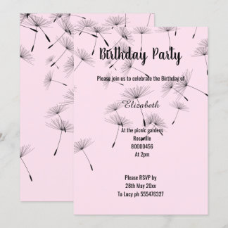 SCHWARZPINK FALLING DANDELION BLUME GEBURTSTAG EINLADUNG