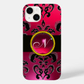 SCHWARZPINK FUCHSIA DAMASK MONOGRAM, Ruby Gemstone Case-Mate iPhone Hülle (Rückseite)