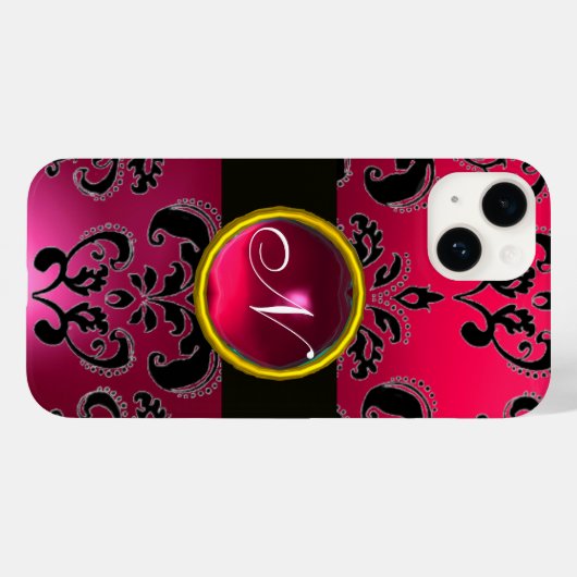 SCHWARZPINK FUCHSIA DAMASK MONOGRAM, Ruby Gemstone Case-Mate iPhone Hülle (Rückseite (Horizontal))
