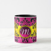 SCHWARZPINK GOLD FUCHSIA DAMASK GEMSTONE MONOGRAMM TASSE (Zentrum)