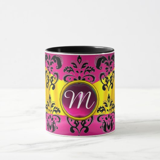 SCHWARZPINK GOLD FUCHSIA DAMASK GEMSTONE MONOGRAMM TASSE (Zentrum)
