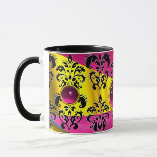 SCHWARZPINK GOLD FUCHSIA DAMASK GEMSTONE MONOGRAMM TASSE (Links)