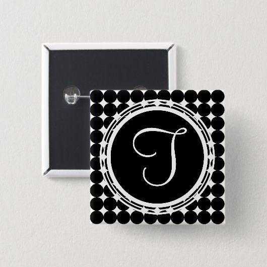 Schwarzpolka-Dot-Monogramm Button (Vorne & Hinten)