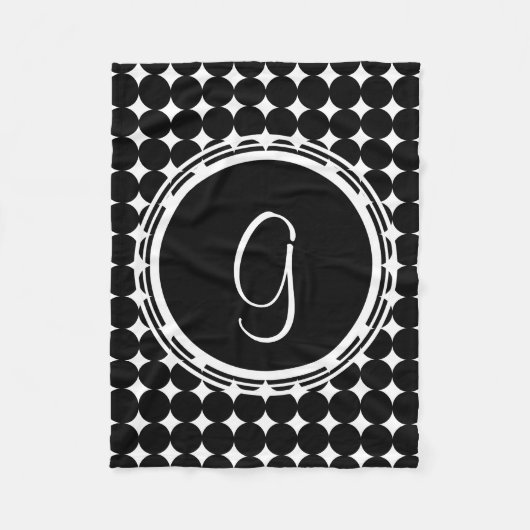 Schwarzpolka-Dot-Monogramm Fleecedecke (Vorderseite)