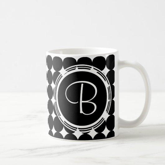 Schwarzpolka-Dot-Monogramm Kaffeetasse (Rechts)