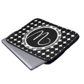 Schwarzpolka-Dot-Monogramm Laptopschutzhülle (Vorne Knopf)