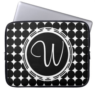 Schwarzpolka-Dot-Monogramm Laptopschutzhülle