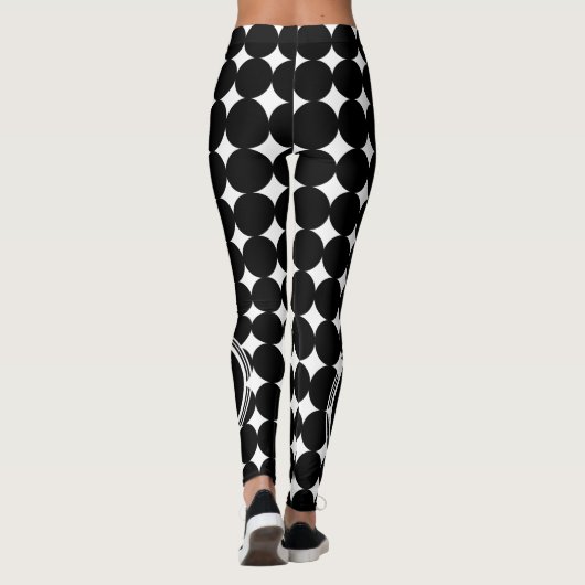 Schwarzpolka-Dot-Monogramm Leggings (Rückseite)