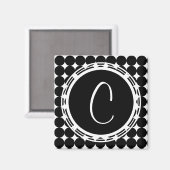 Schwarzpolka-Dot-Monogramm Magnet (Vorderseite/Rückseite)