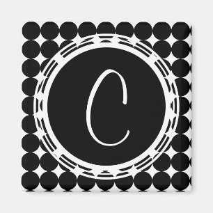 Schwarzpolka-Dot-Monogramm Magnet