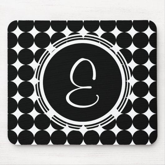Schwarzpolka-Dot-Monogramm Mousepad (Vorne)