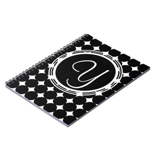 Schwarzpolka-Dot-Monogramm Notizblock (Linke Seite)