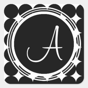 Schwarzpolka-Dot-Monogramm Quadratischer Aufkleber