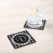 Schwarzpolka-Dot-Monogramm Rechteckiger Pappuntersetzer (Vor Ort)