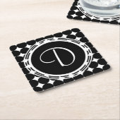 Schwarzpolka-Dot-Monogramm Rechteckiger Pappuntersetzer (angewinkelt)